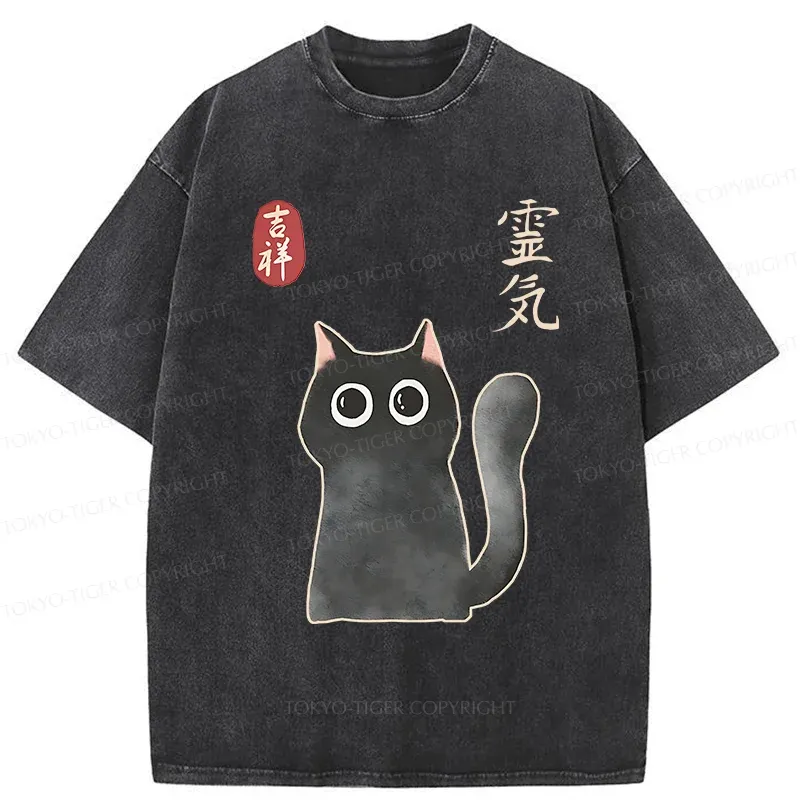 Tokyo-Tiger A Mystical Black Cat Me Washed T-Shirt