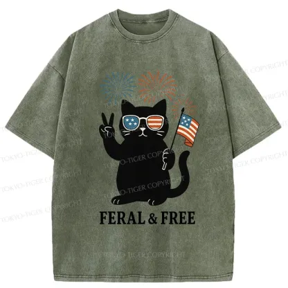 Tokyo-Tiger Cat Of FERAL & FREE Washed T-Shirt