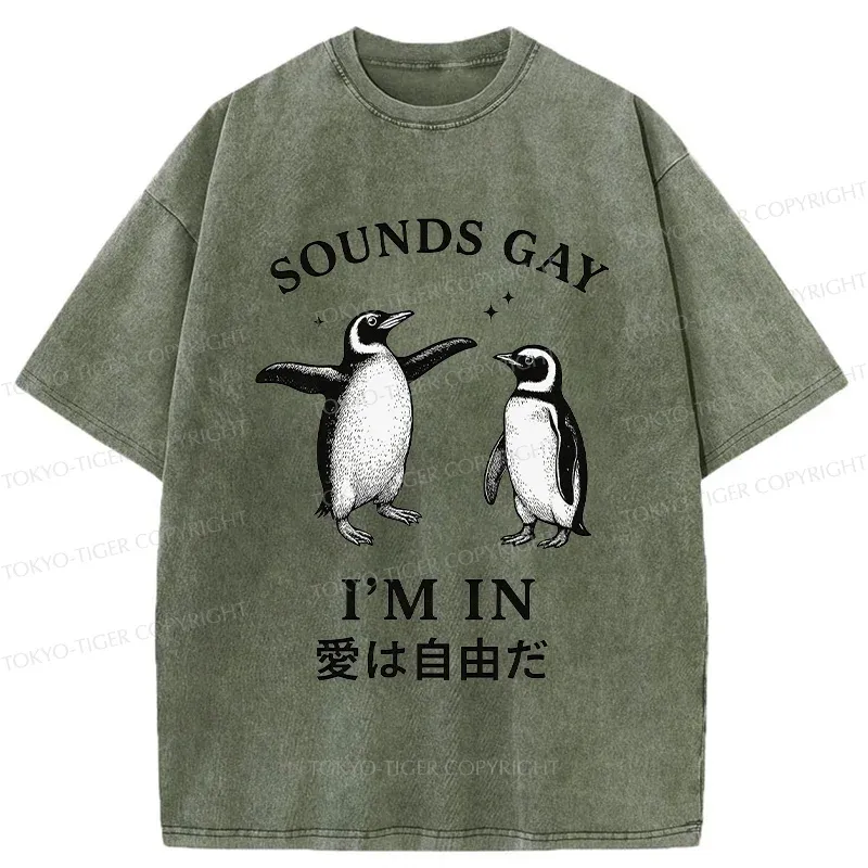 Tokyo-Tiger Loving And Free Penguins Washed T-Shirt