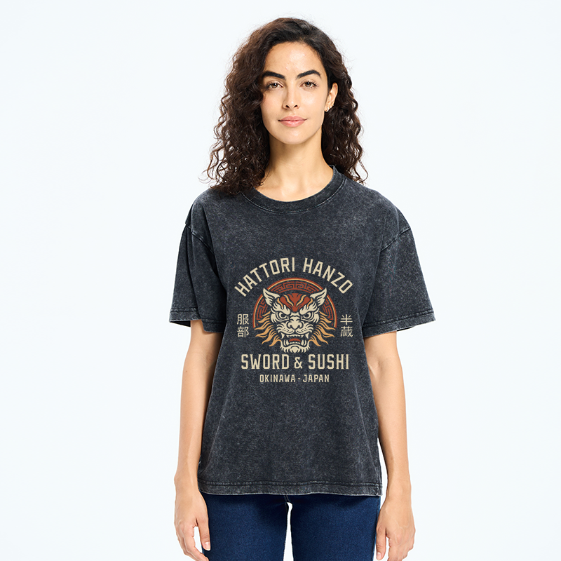 Tokyo-Tiger Hattori Lion Japanese Samurai Washed T-Shirt
