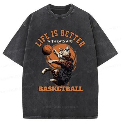 Tokyo-Tiger Kitten Is Playing Basketball Washed T-Shirt