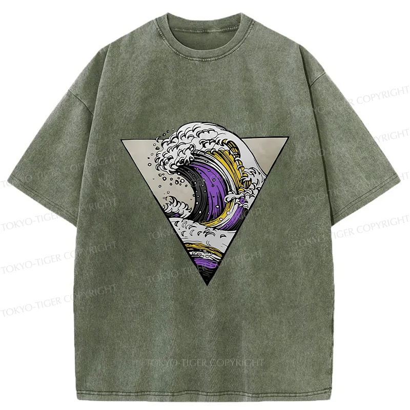 Tokyo-Tiger Colored Waves Washed T-Shirt