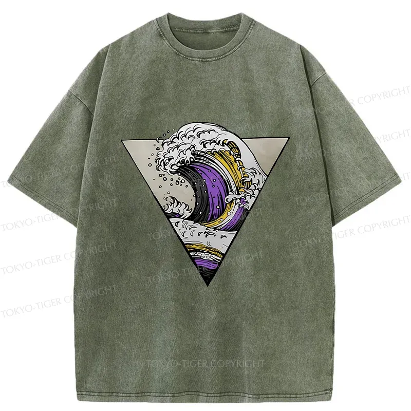 Tokyo-Tiger Colored Waves Washed T-Shirt