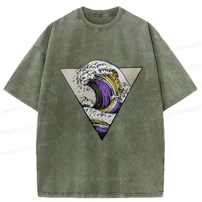 Tokyo-Tiger Colored Waves Washed T-Shirt