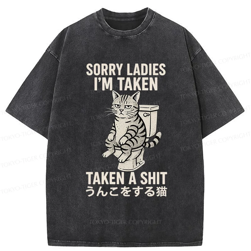 Tokyo-Tiger Cat Pooping Washed T-Shirt