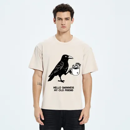 Tokyo-Tiger Crow Drinking Black Coffee Funny Washed T-Shirt