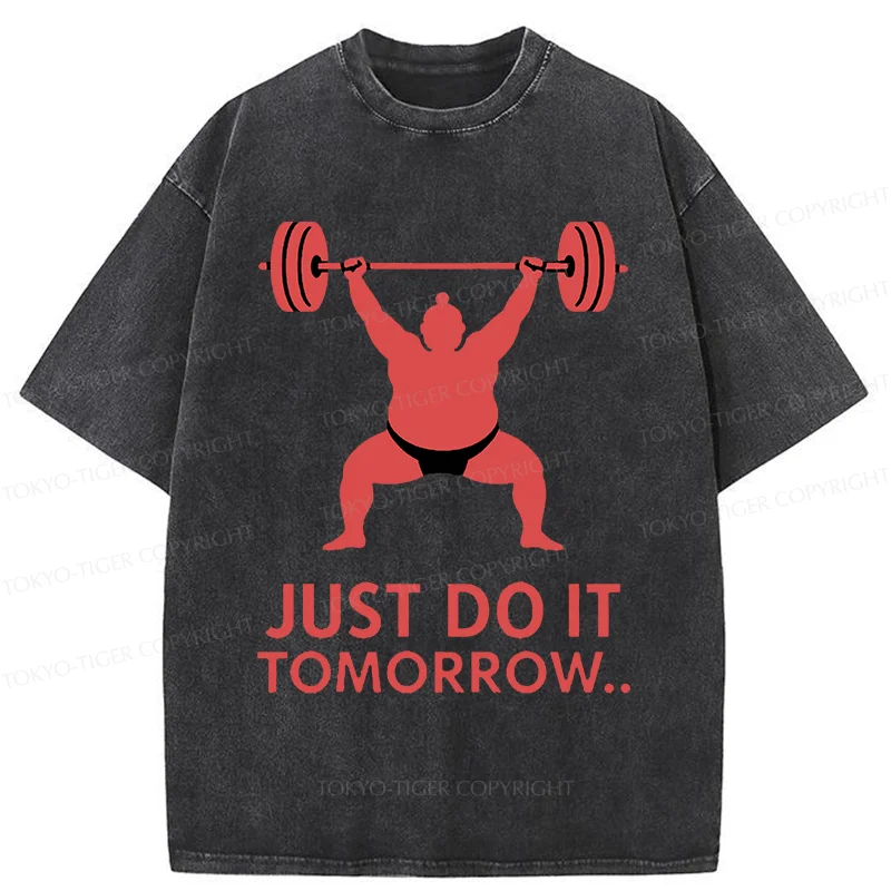 Tokyo-Tiger Sumo Wrestler Lifting Weights Washed T-Shirt