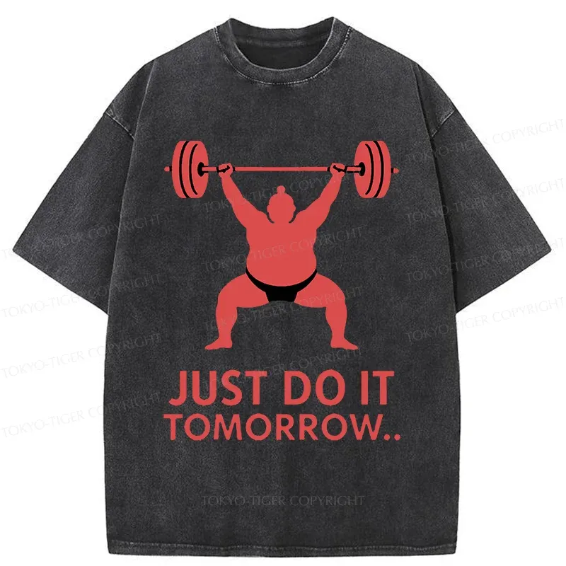 Tokyo-Tiger Sumo Wrestler Lifting Weights Washed T-Shirt