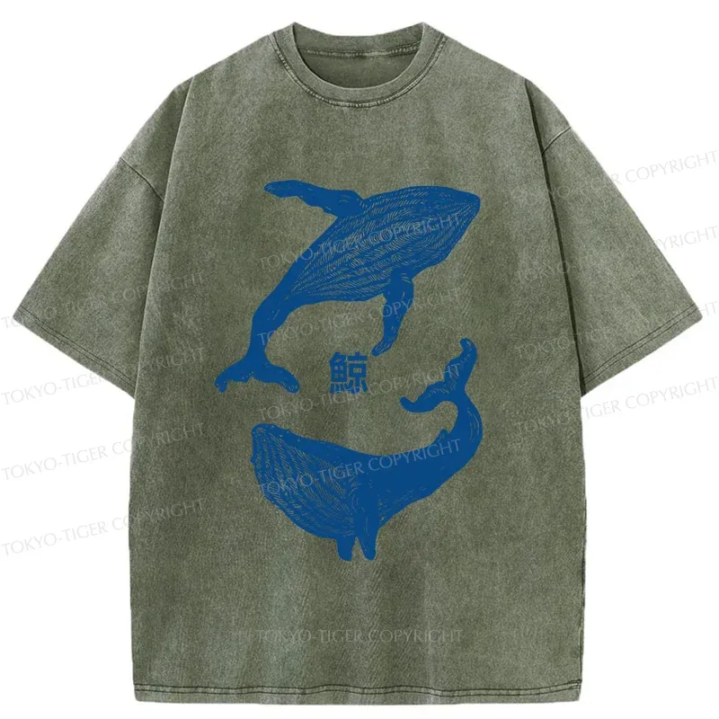 Tokyo-Tiger Japanese whale Washed T-Shirt