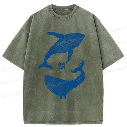 Tokyo-Tiger Japanese whale Washed T-Shirt