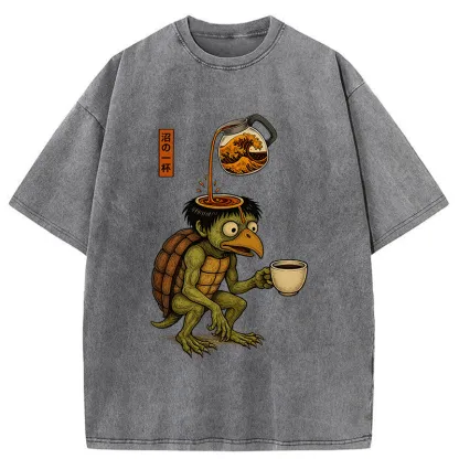 Tokyo-Tiger Japanese Cappa Yokai Coffee Washed T-Shirt