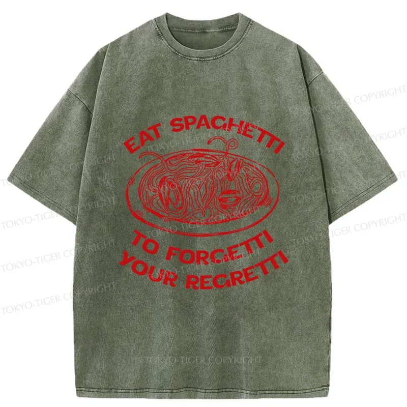 Tokyo-Tiger Eat Spaghetti Funny Washed T-Shirt