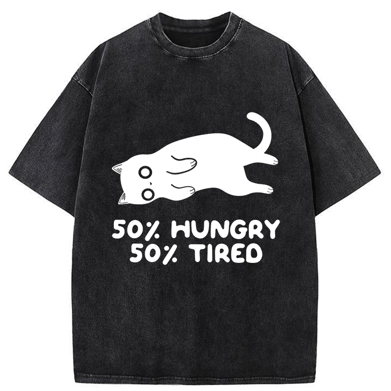 Tokyo-Tiger Hungry Tired Black Cat Washed T-Shirt