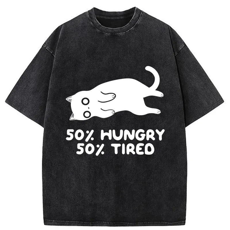 Tokyo-Tiger Hungry Tired Black Cat Washed T-Shirt