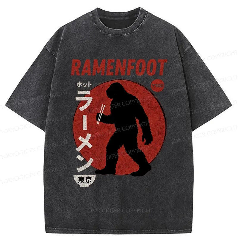 Tokyo-Tiger Bigfoot Eats Ramen Washed T-Shirt