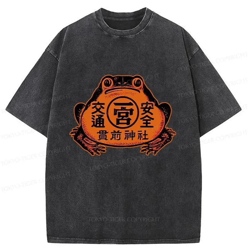 Tokyo-Tiger Retro Japanese Frog Washed T-Shirt