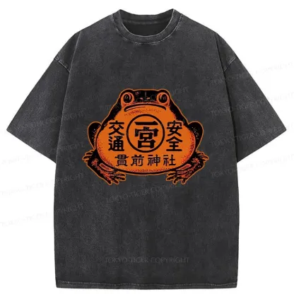 Tokyo-Tiger Retro Japanese Frog Washed T-Shirt
