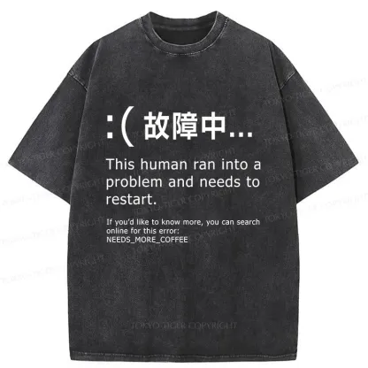 Tokyo-Tiger Human Blue Screen Failure Washed T-Shirt