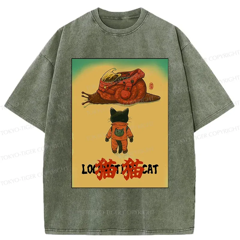 Tokyo-Tiger Locomotive Cat Washed T-Shirt