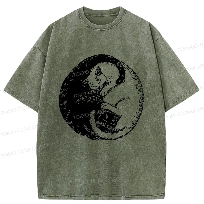 Tokyo-Tiger Yin Yang Cat Washed T-Shirt