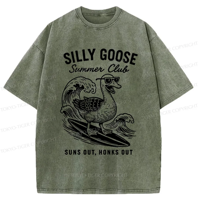 Tokyo-Tiger Stupid Goose Surfing Washed T-Shirt