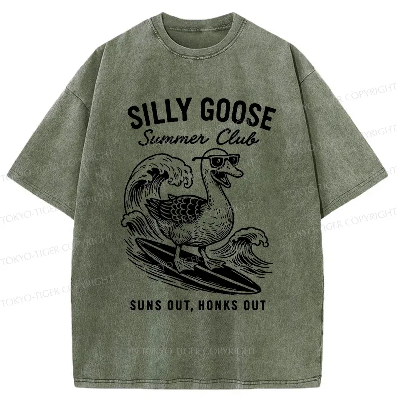Tokyo-Tiger Stupid Goose Surfing Washed T-Shirt