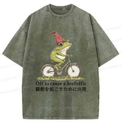 Tokyo-Tiger Frog Riding A Bicycle Washed T-Shirt