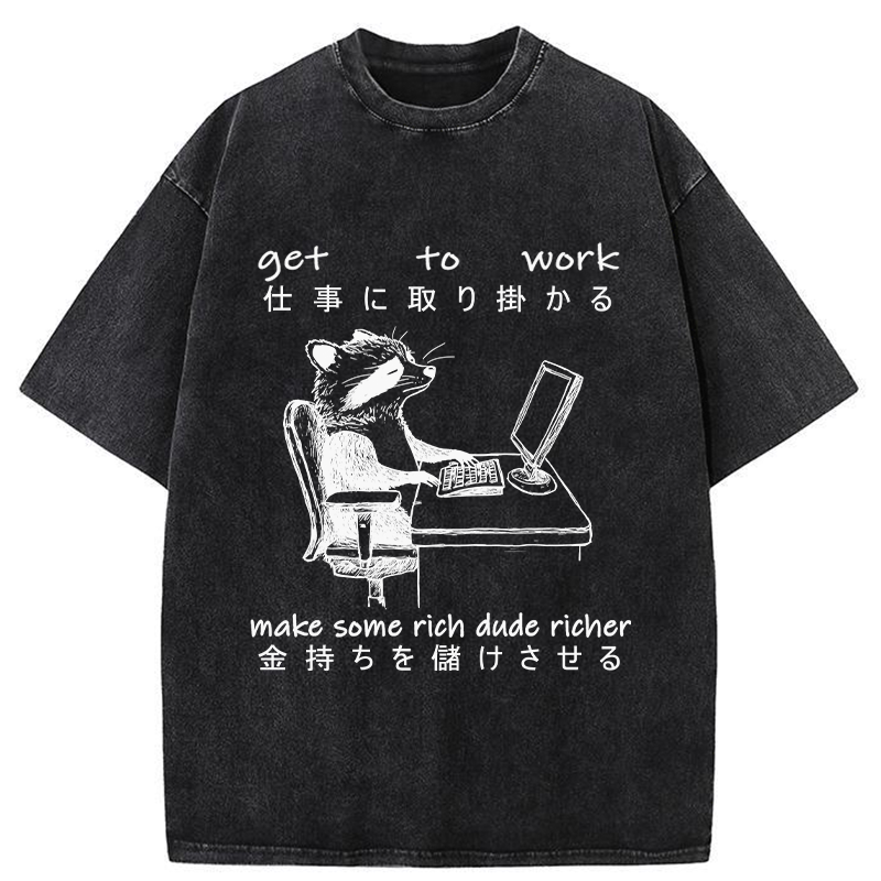 Tokyo-Tiger Raccoon Get To Work Washed T-Shirt