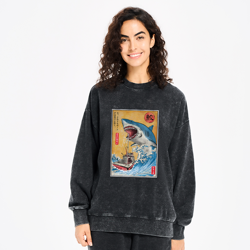 Tokyo-Tiger Ukiyoe Shark Japan Washed Sweatshirt