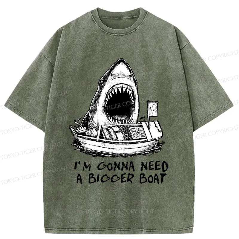 Tokyo-Tiger Shark Eating Sushi Washed T-Shirt