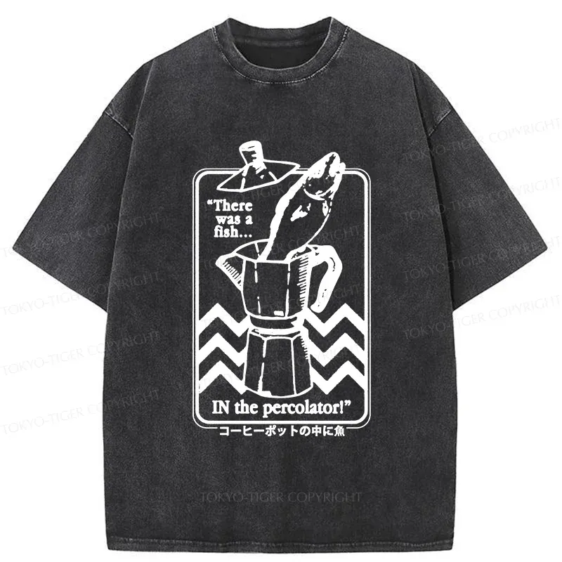 Tokyo-Tiger Fish In The Coffee Machine Washed T-Shirt