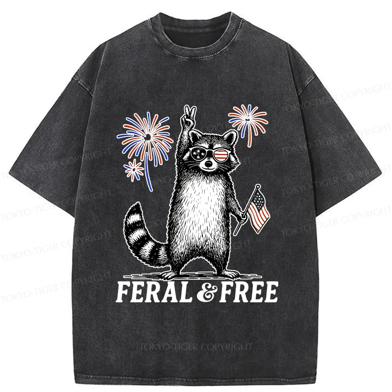 Tokyo-Tiger Raccoon Celebrating The Festival Washed T-Shirt