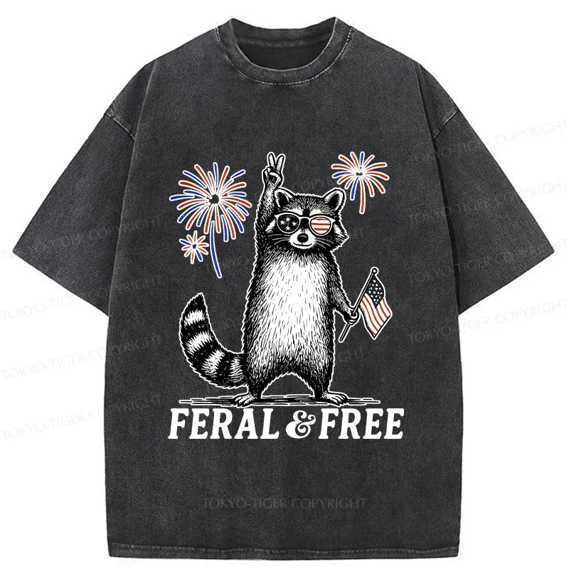 Tokyo-Tiger Raccoon Celebrating The Festival Washed T-Shirt