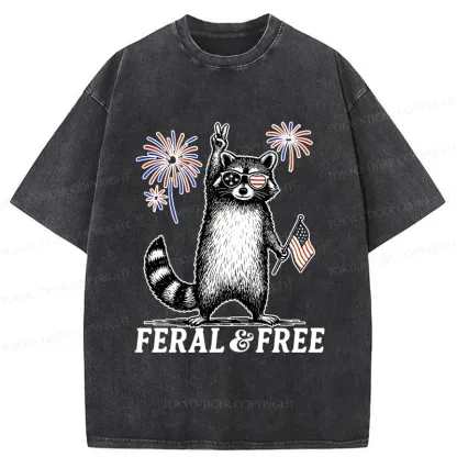 Tokyo-Tiger Raccoon Celebrating The Festival Washed T-Shirt