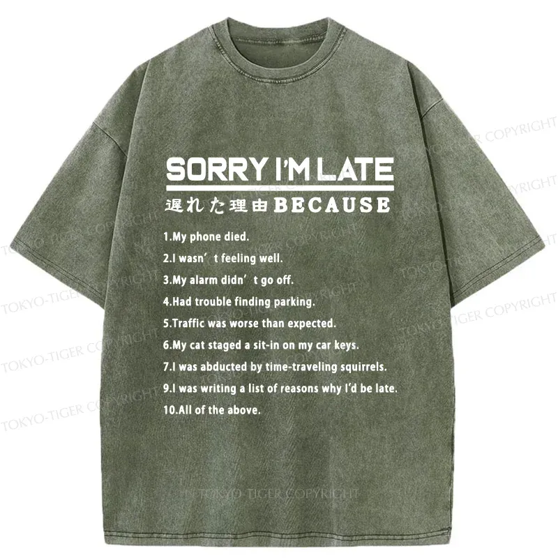 Tokyo-Tiger Reason For Being Late Washed T-Shirt