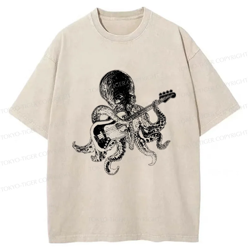 Tokyo-Tiger Octopus Guitarist Washed T-Shirt