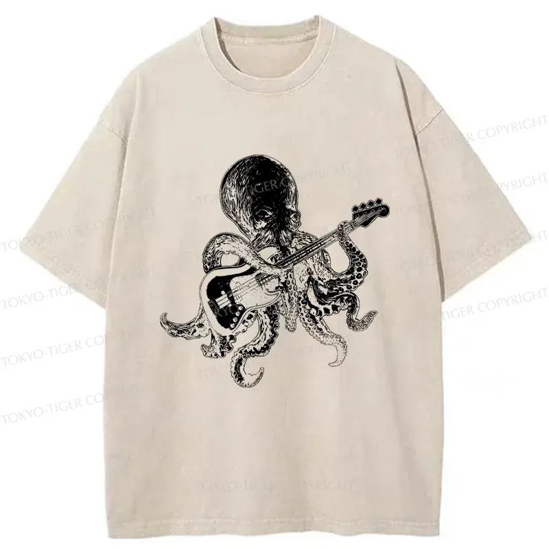 Tokyo-Tiger Octopus Guitarist Washed T-Shirt