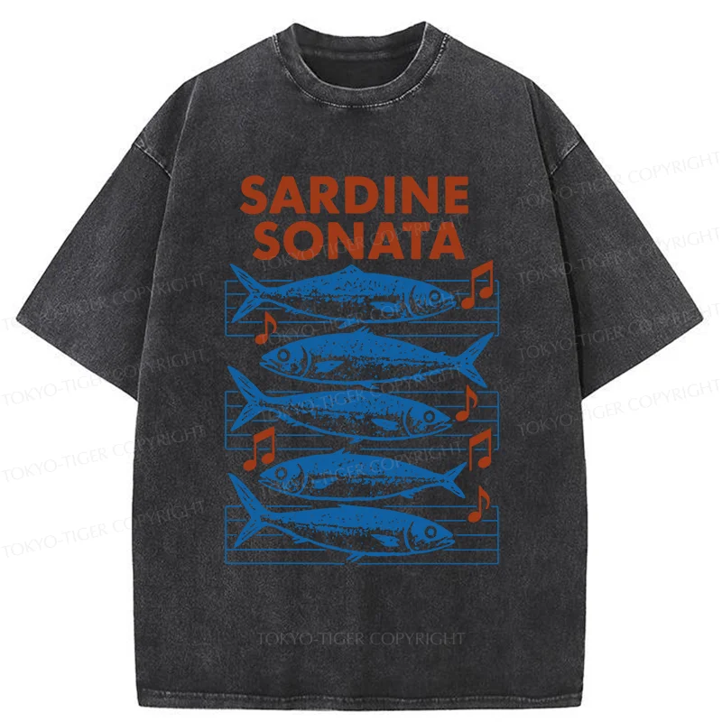 Tokyo-Tiger Sardines Sheet Music Washed T-Shirt