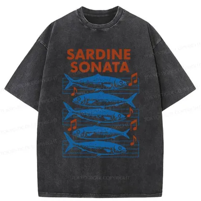 Tokyo-Tiger Sardines Sheet Music Washed T-Shirt
