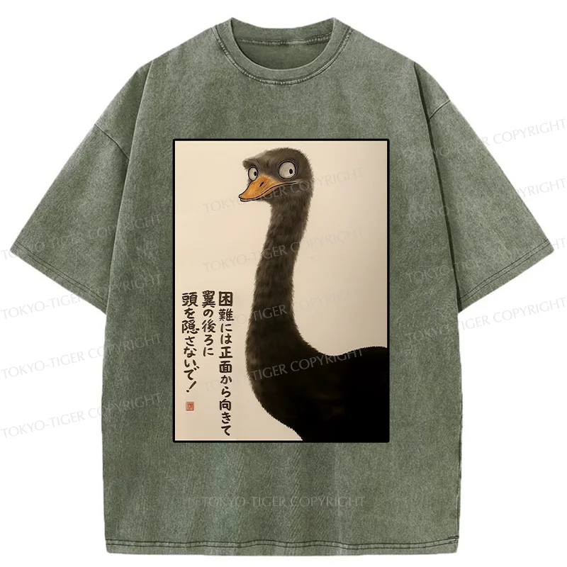 Tokyo-Tiger Avoid Difficulties Funny Washed T-Shirt