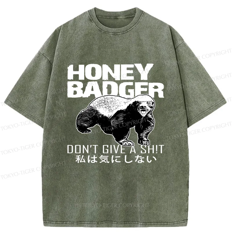 Tokyo-Tiger Honey Badger Funny Washed T-Shirt