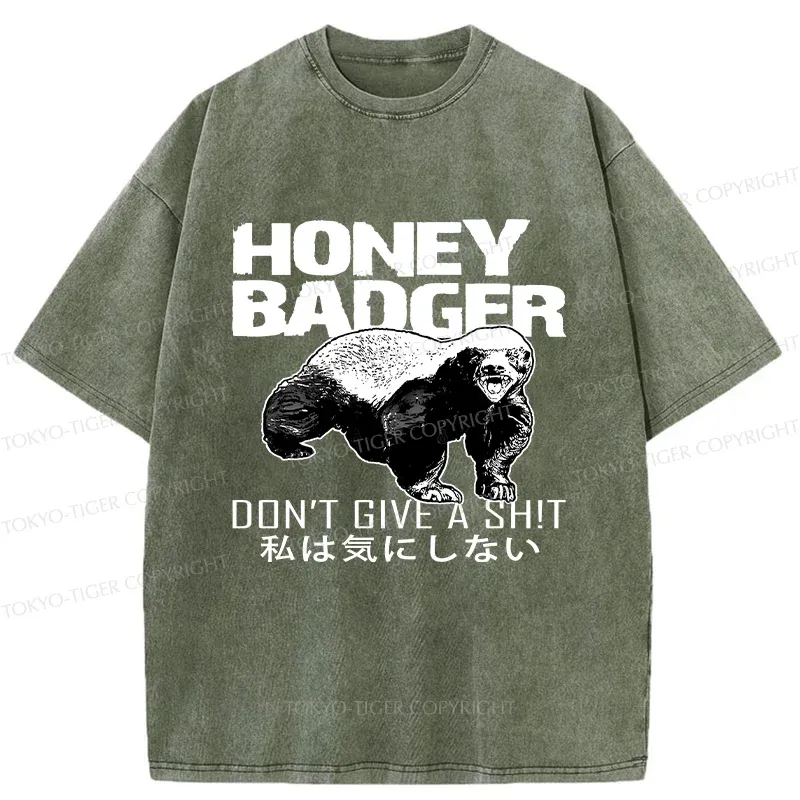 Tokyo-Tiger Honey Badger Funny Washed T-Shirt