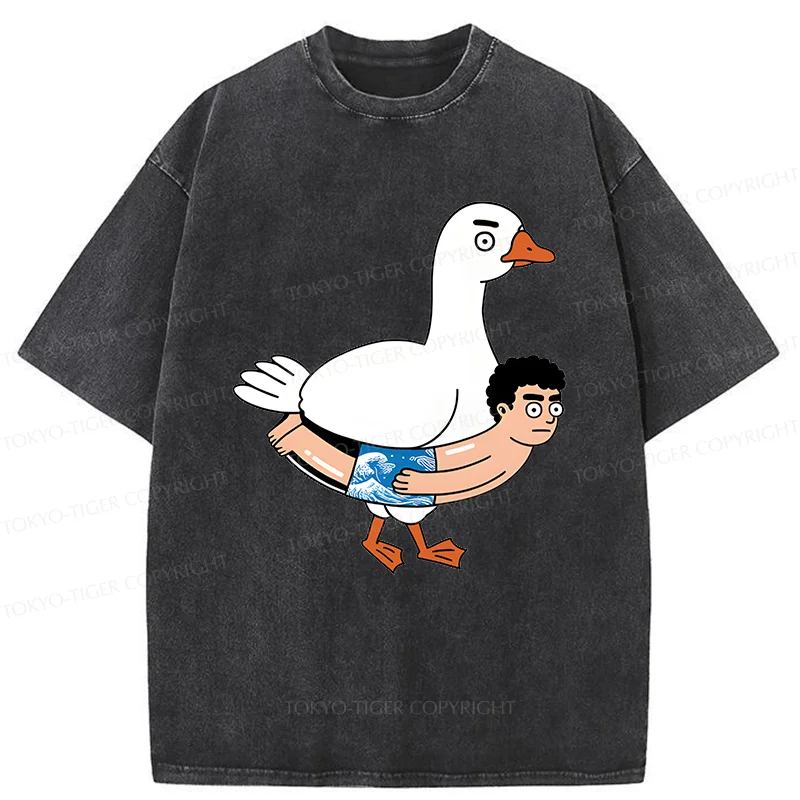 Tokyo-Tiger Goose With Swimming Ring Washed T-Shirt