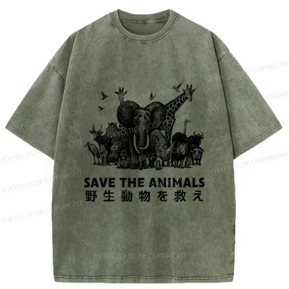 Tokyo-Tiger Save Animals Washed T-Shirt