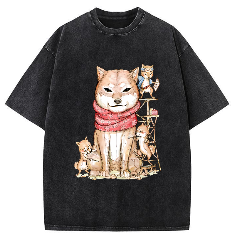 Tokyo-Tiger Japanese Akita Dog Washed T-Shirt