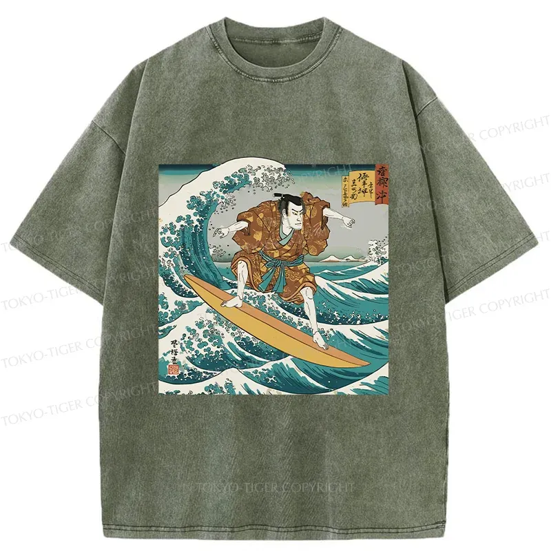Tokyo-Tiger Samurai Surf Washed T-Shirt
