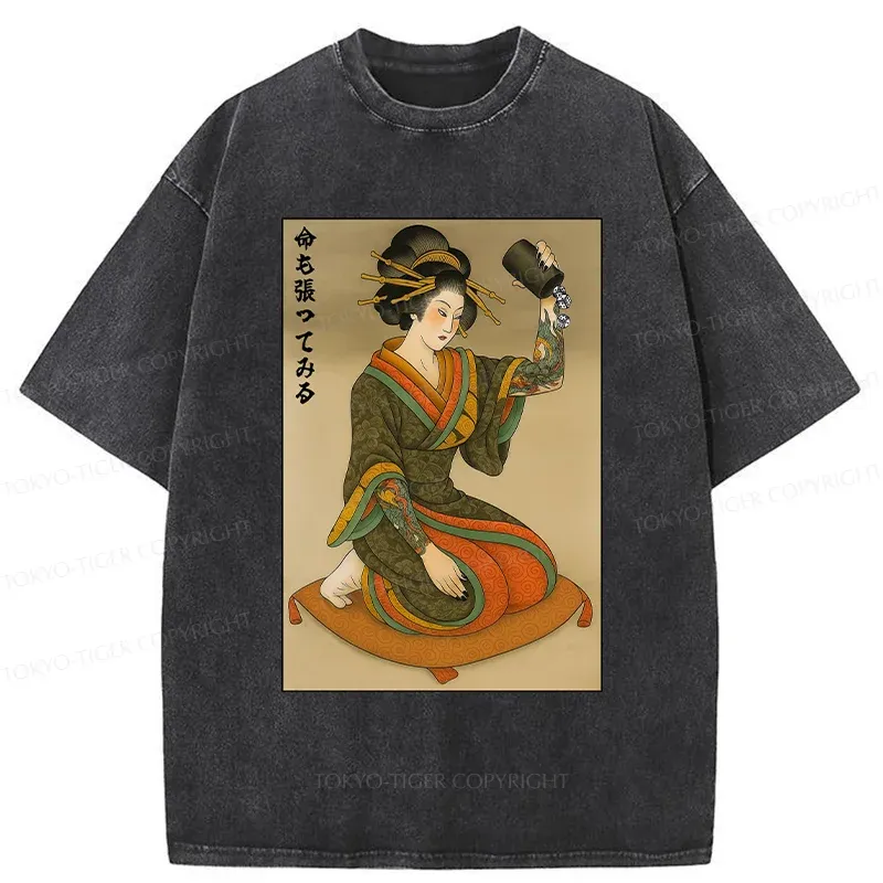 Tokyo-Tiger Geisha With Dice Washed T-Shirt