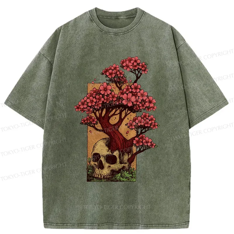 Tokyo-Tiger Skull Flower Washed T-Shirt