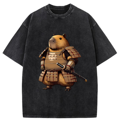 Tokyo-Tiger Capybara Samurai Japanese Washed T-Shirt