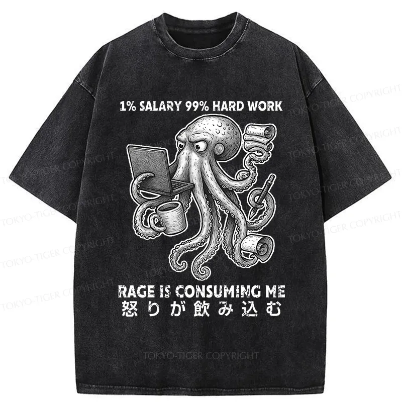 Tokyo-Tiger 1% Salary 99% Hard Work Washed T-Shirt
